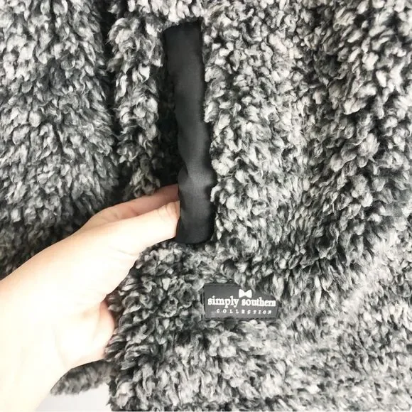 SIMPLY SOUTHERN | Teddy Full Zip Jacket Fluffy Gray & Black Mix Women’s Size XL - Picture 6 of 11